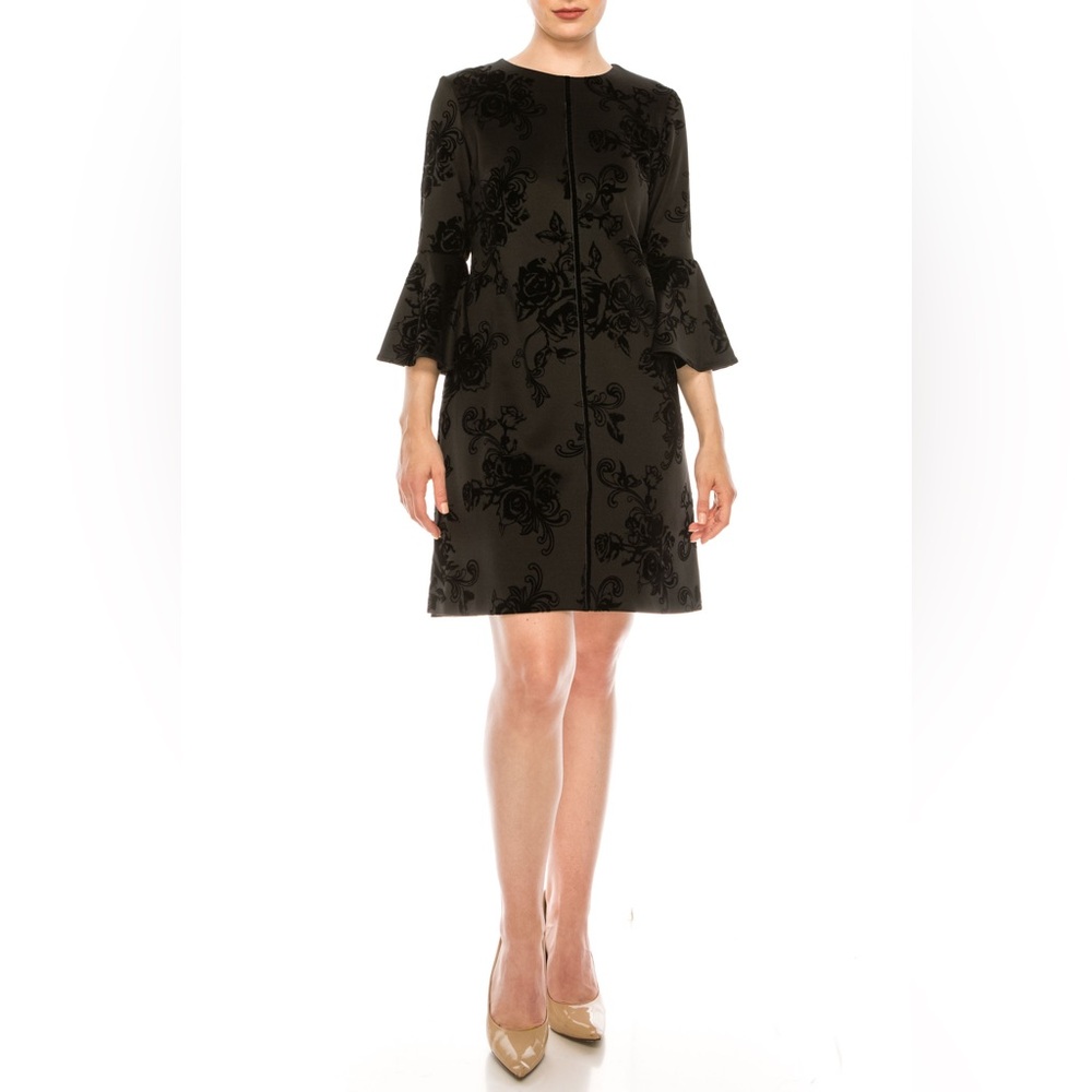 NWT Gabby Skye Bell Sleeve Velvet Embossed Little Black Dress, 4, MSRP $98